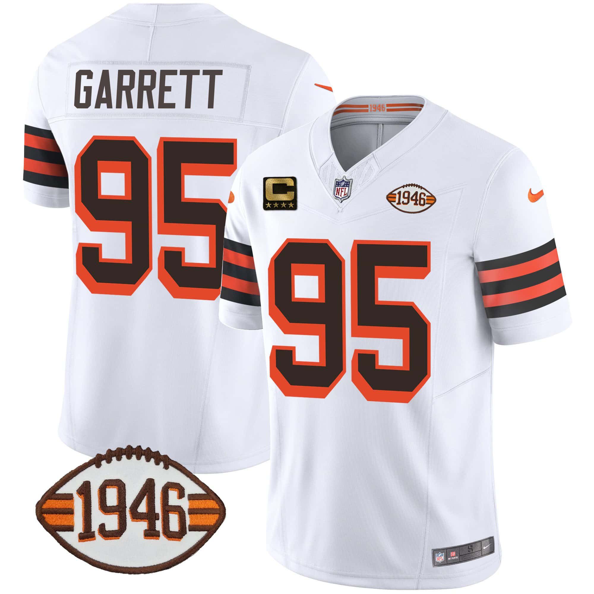 Men Cleveland Browns 95 Garrett White 1946 75th Anniversary Patch 2024 Nike NFL Jersey